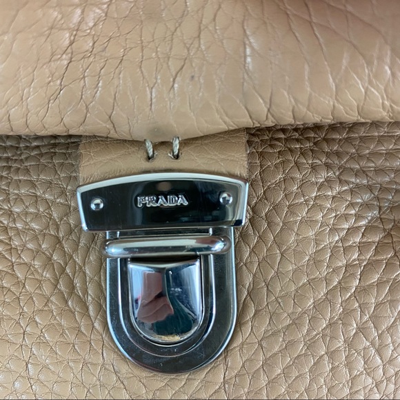 Prada Camel Leather Buckle Flap Satchel Shoulder Tote Bag - Picture 13 of 13